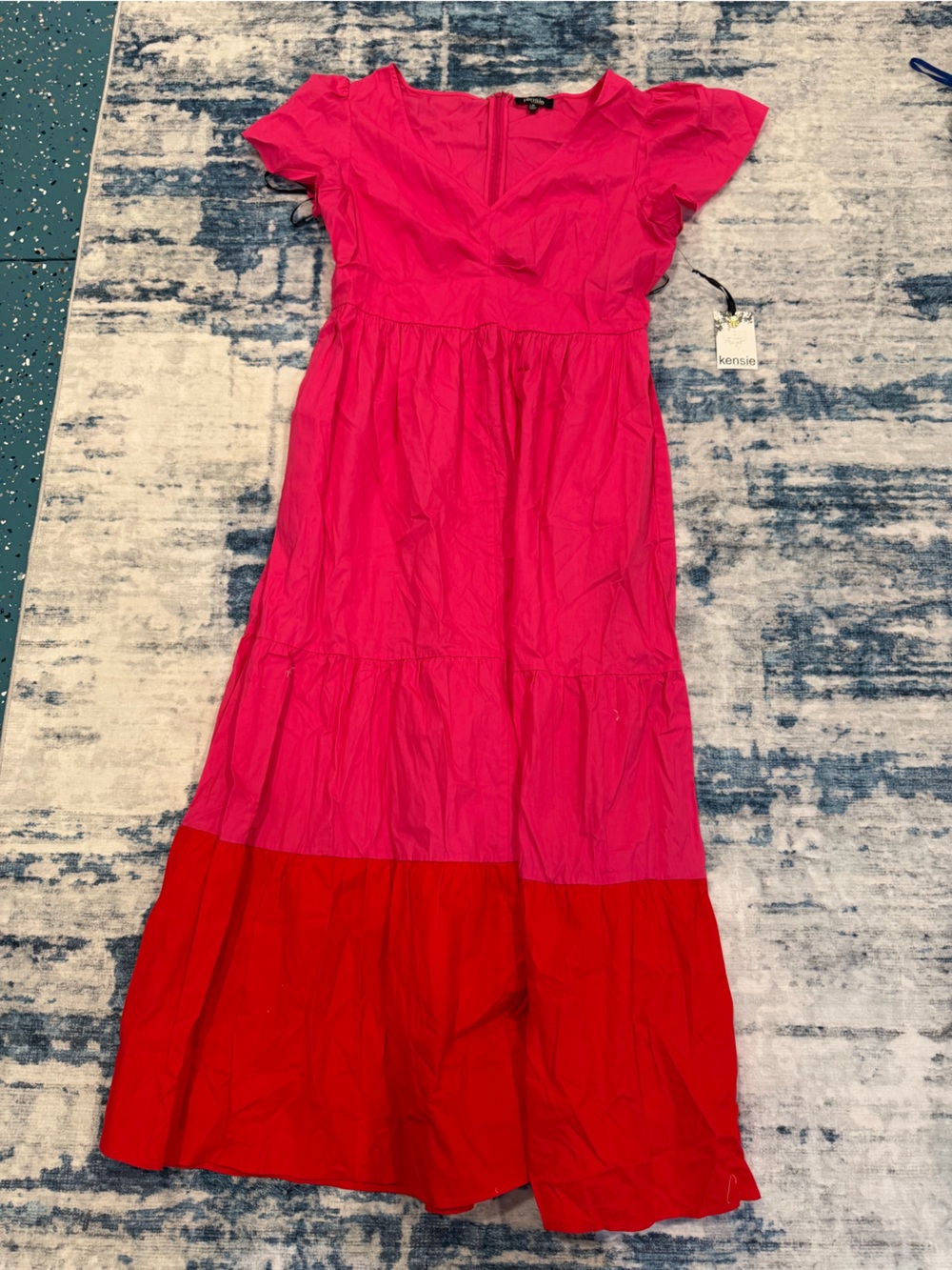 Kensie Colorblock Maxi Dress in Hot Pink and Red